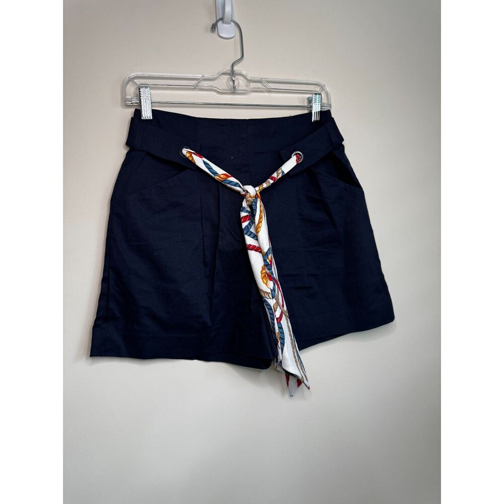 MANGO - High Waisted Navy Blue Women's Shorts with Scarf Belt Size 4